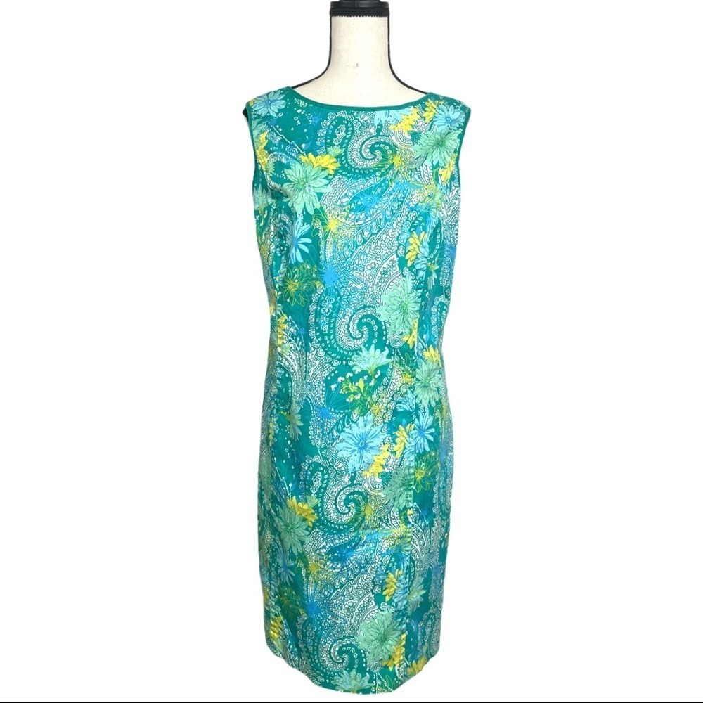 Talbots Teal Paisley Sleeveless Sheath Size 16